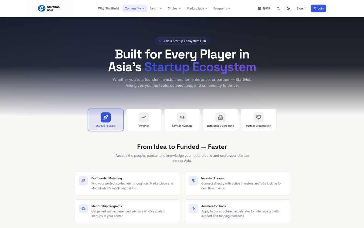 StartHub Community platform preview